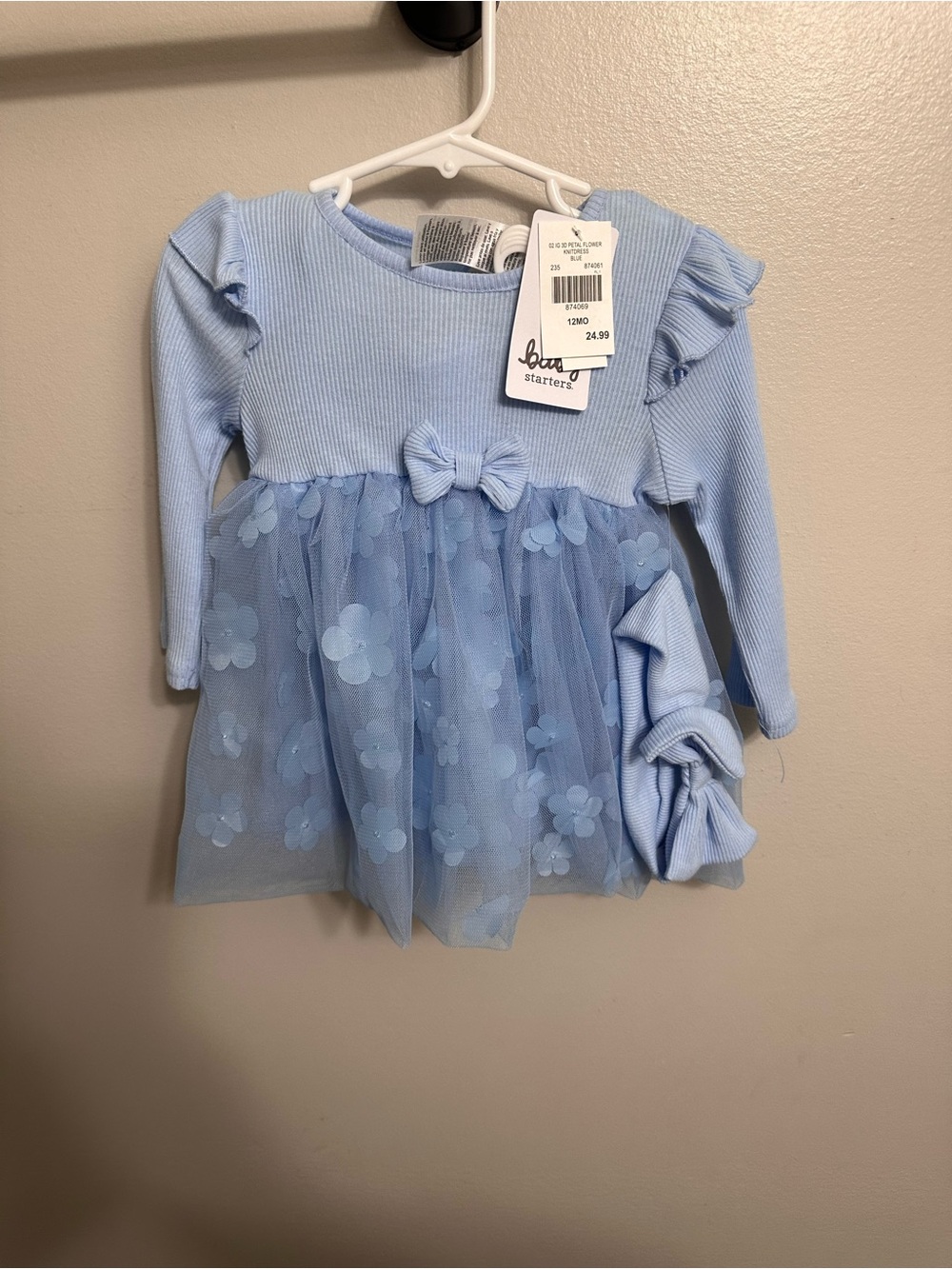 Baby Starters Light Blue Tulle Floral Dress with Bow